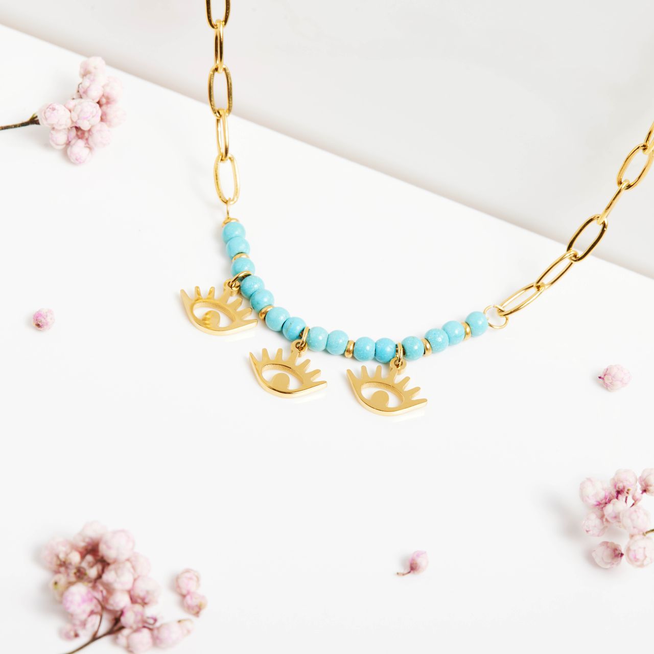 Stainless steel goldplated ketting met hanger oogjes voor dames