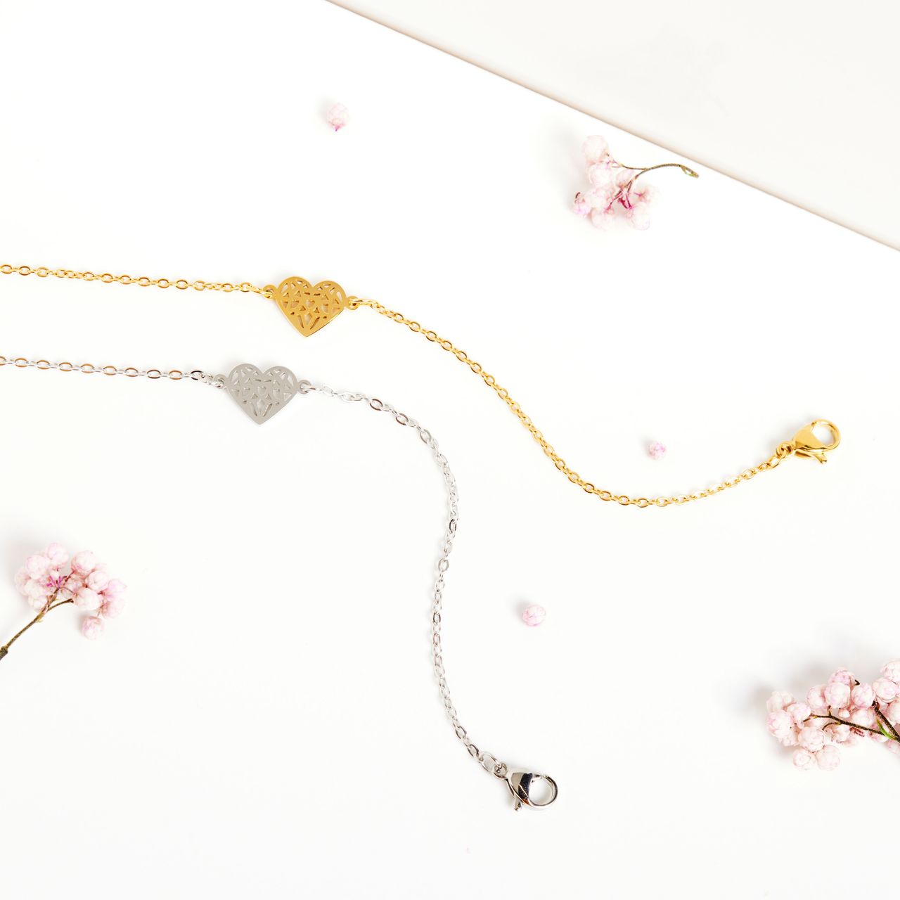 Stainless steel goldplated fantasiearmband met hanger hart voor dames