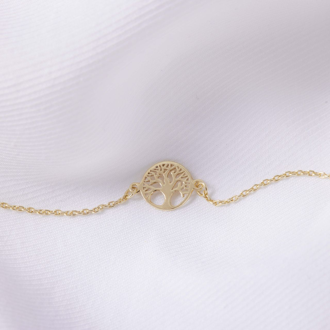 Kette aus 925 Silber vergoldet & Anhänger Lebensbaum mit Zirkonia