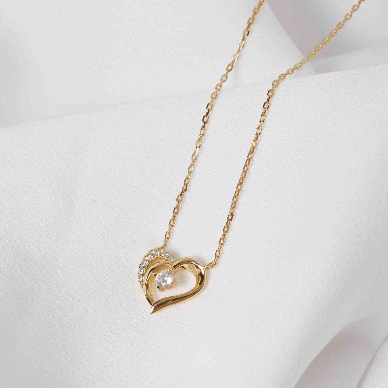 Zilveren goldplated ketting met hanger hart met zirkonia voor dames