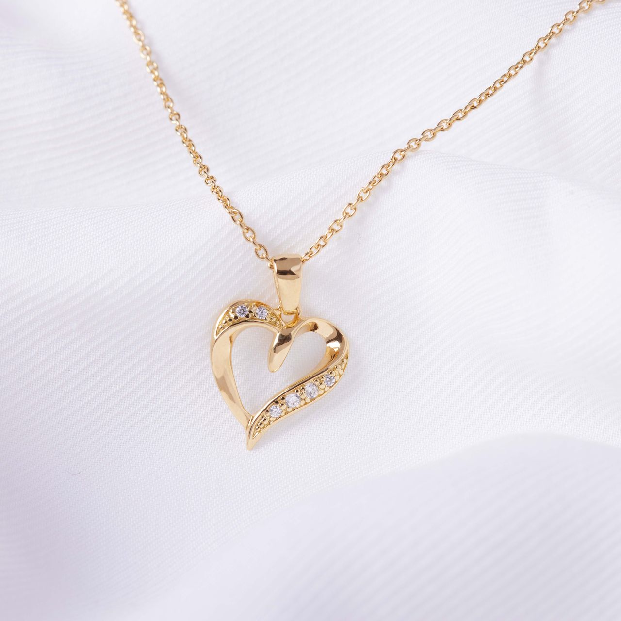 Zilveren goldplated ketting met hanger hart met zirkonia voor dames