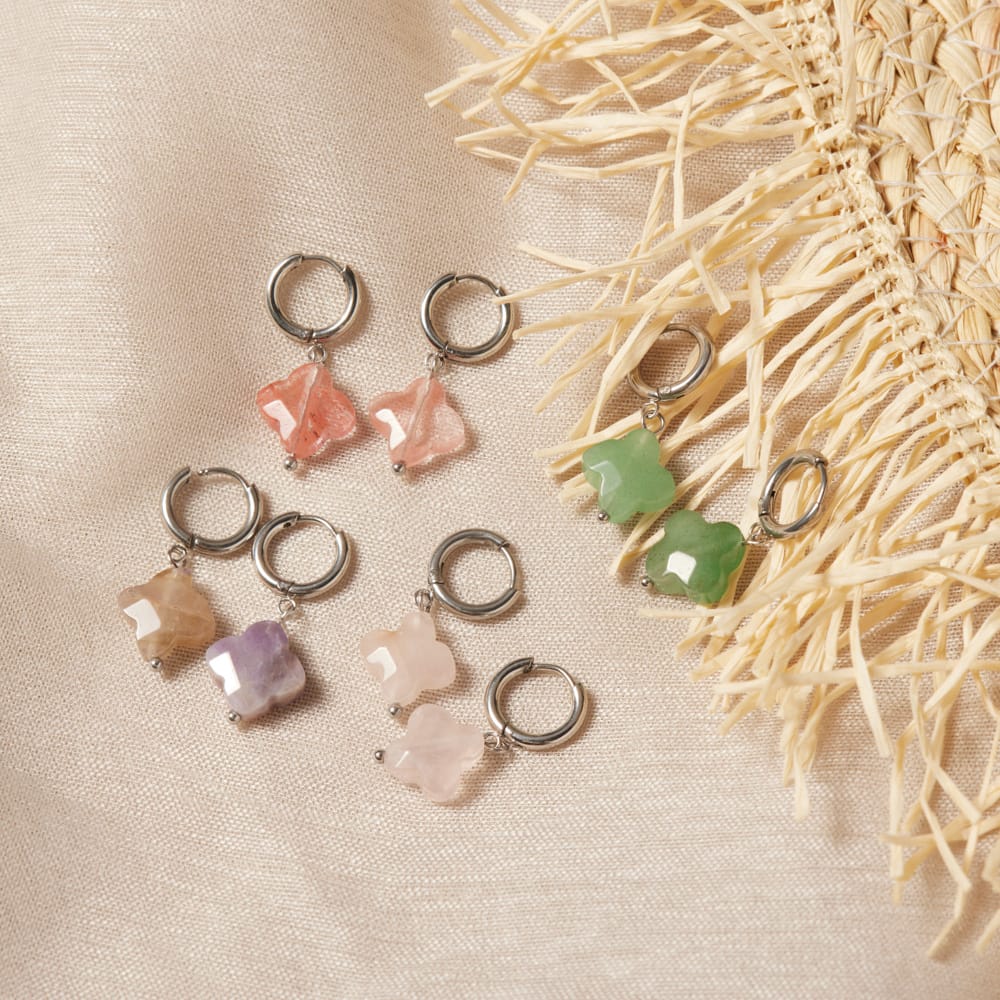 Stainless steel oorbellen met rozenkwarts