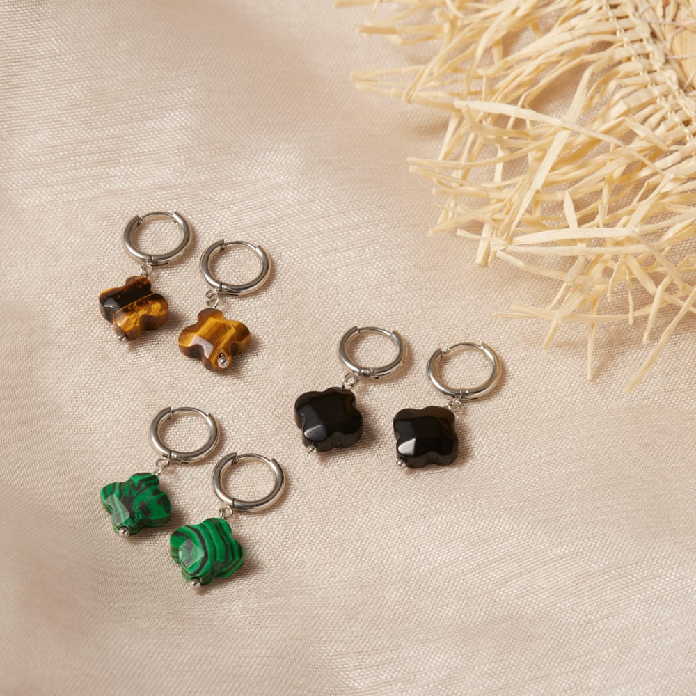 Stainless steel oorbellen met zwarte agaat