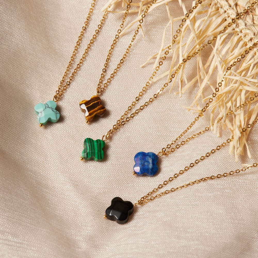 Stainless steel goldplated ketting met hanger bloem met turquoise voor dames