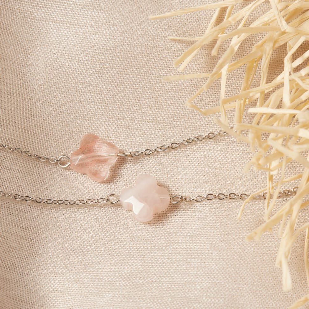 Stalen armband met rhodoniet