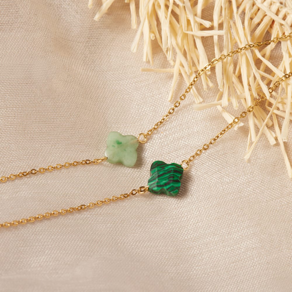 Stainless steel goldplated fantasiearmband met hanger met groene aventurijn voor dames