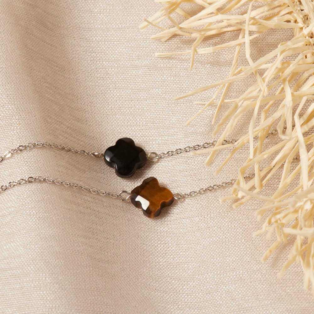 Stalen armband met zwarte agaat