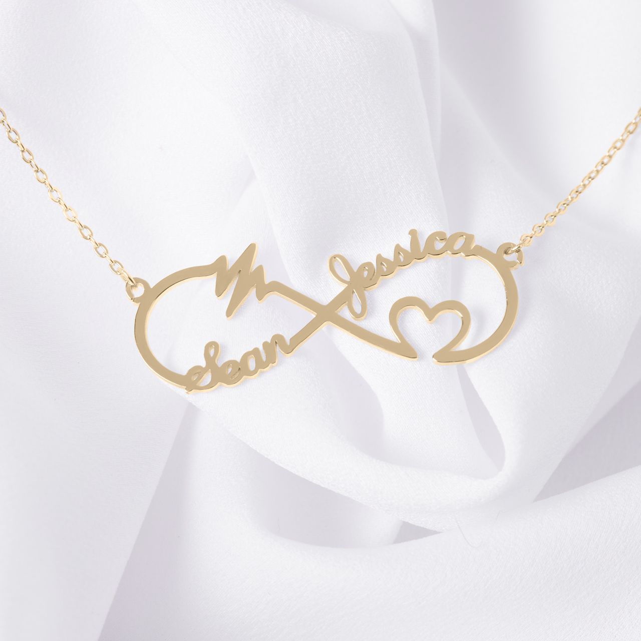 Stalen naamketting goldplated infinity/heart/heartbeat