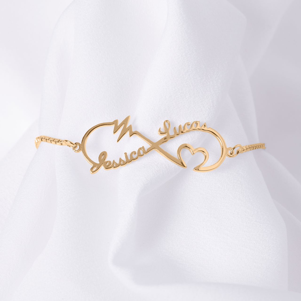 Stalen naamarmband goldplated infinity/heart/heartbeat