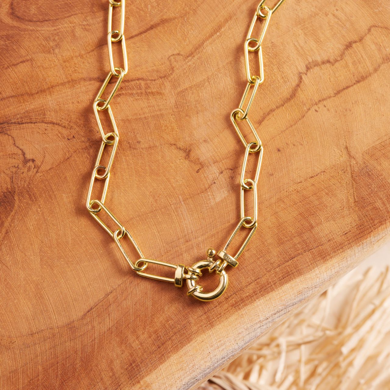 Zilveren goldplated schakelketting voor dames