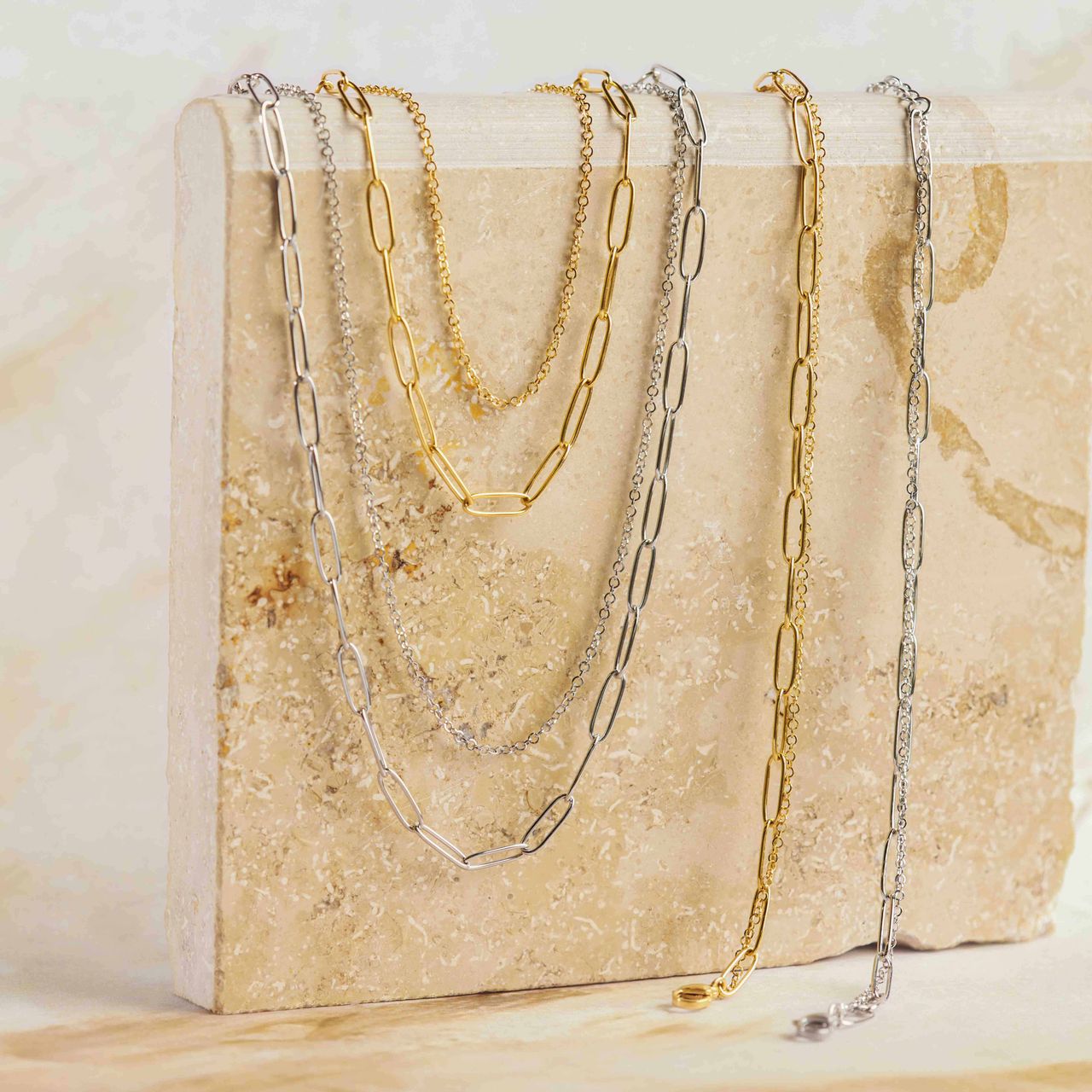 Myla gerecycled stainless steel goldplated dubbele ketting voor dames