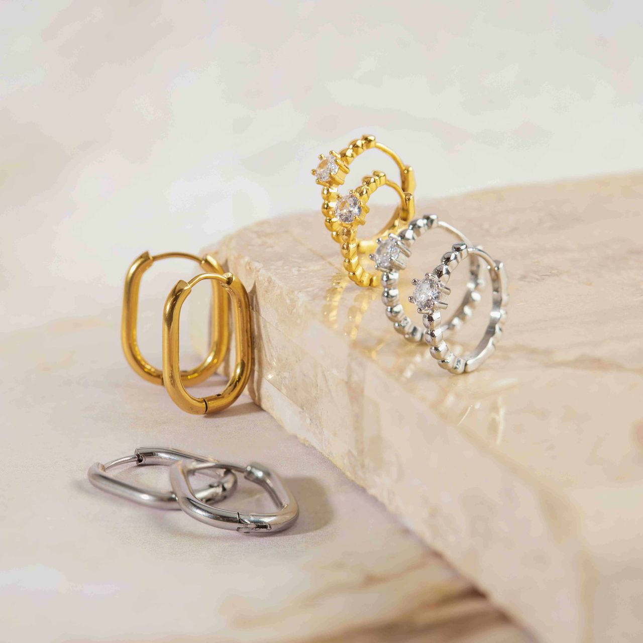 Stalen goldplated oorringen met zirkonia voor dames