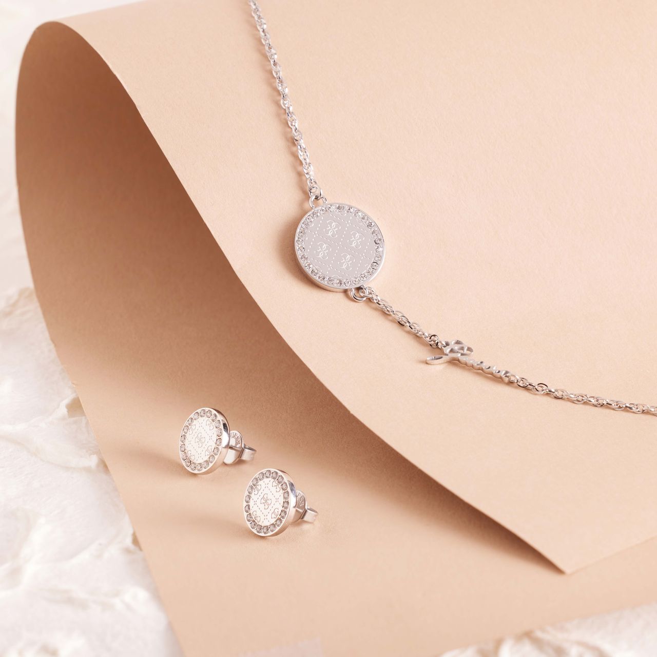 Guess stainless steel oorknoppen round harmony voor dames