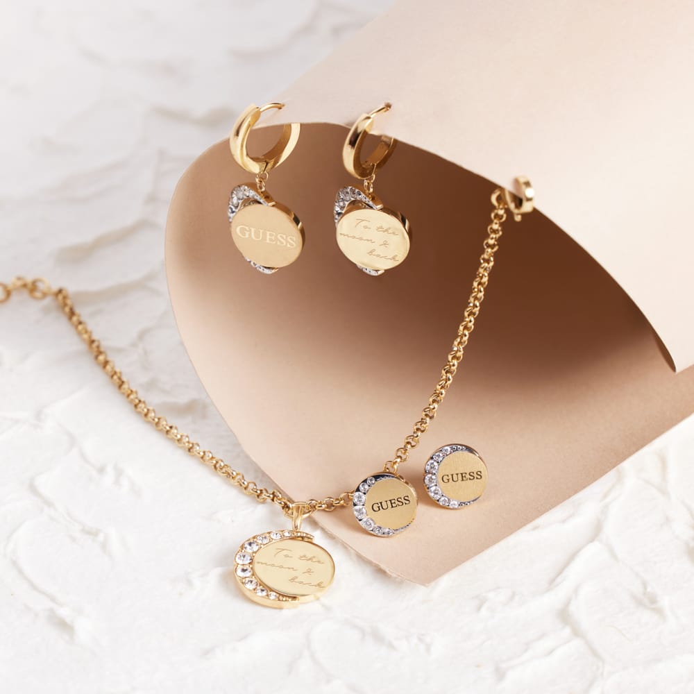 Guess stainless steel goldplated oorknoppen met kristal voor dames