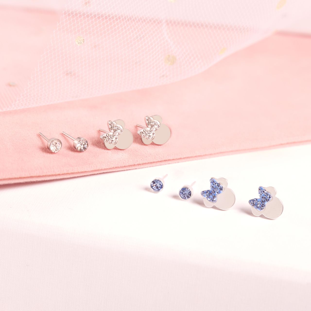 Disney stainless steel set 2 paar oorknoppen Minnie Mouse met kristal