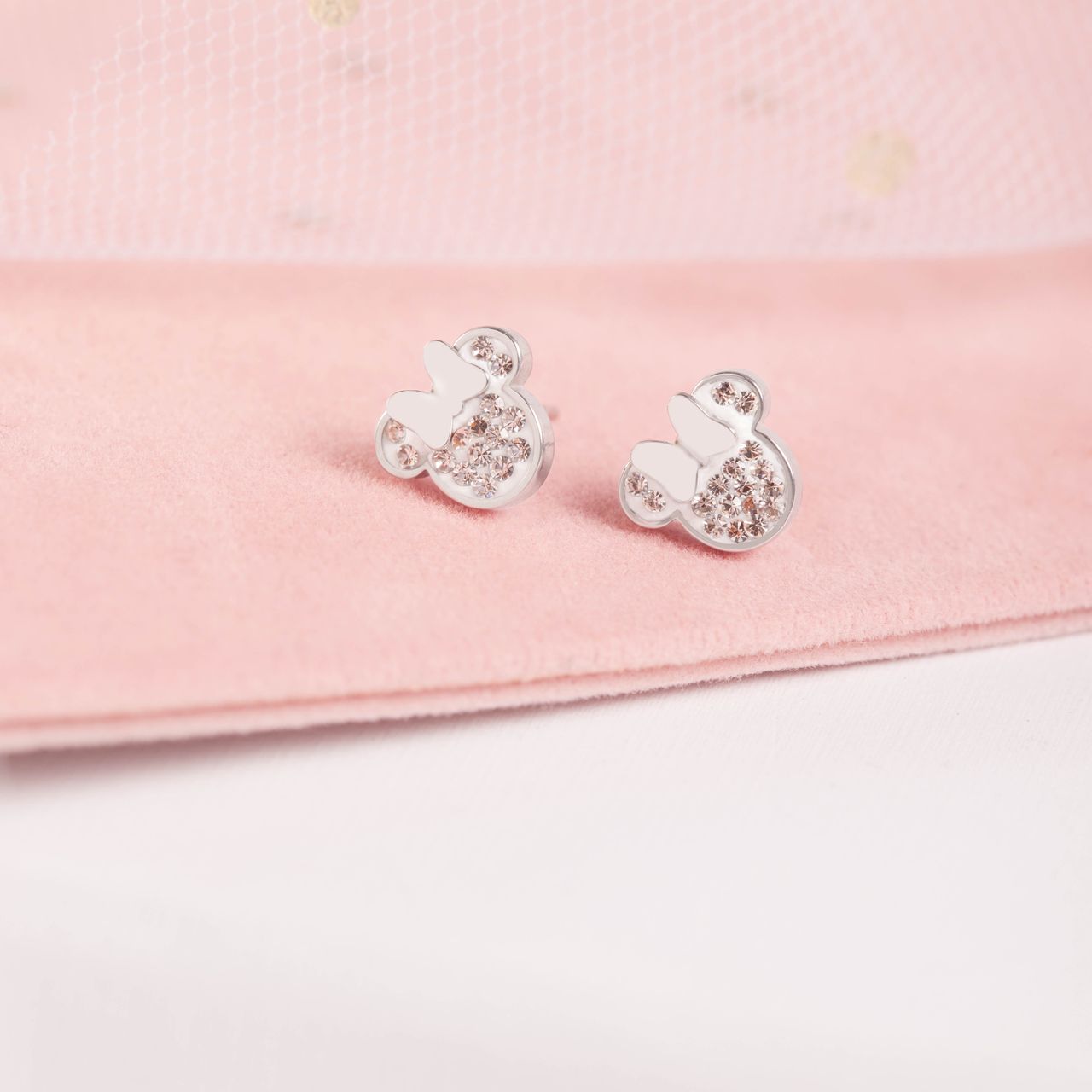 Disney stainless steel oorknoppen Minnie Mouse met wit kristal