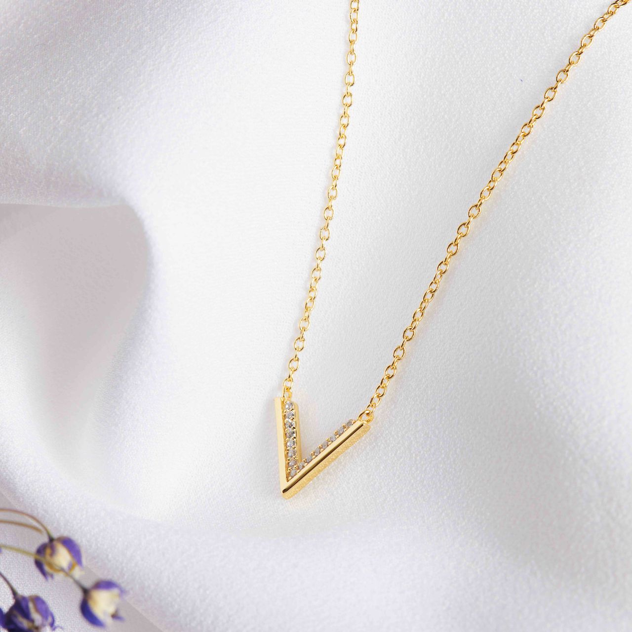 Zilveren goldplated ketting met hanger met zirkonia voor dames