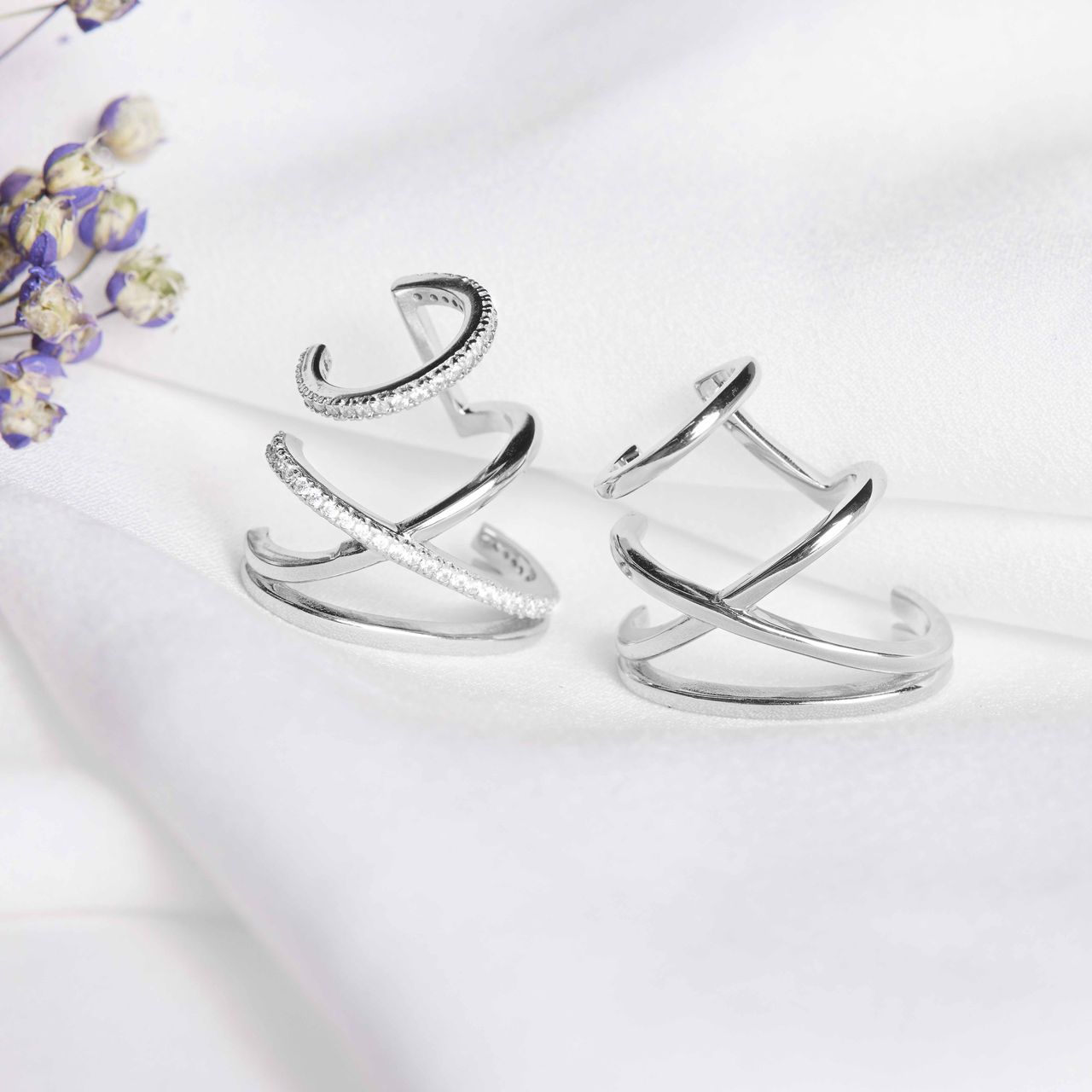 Zilveren dubbele earcuff