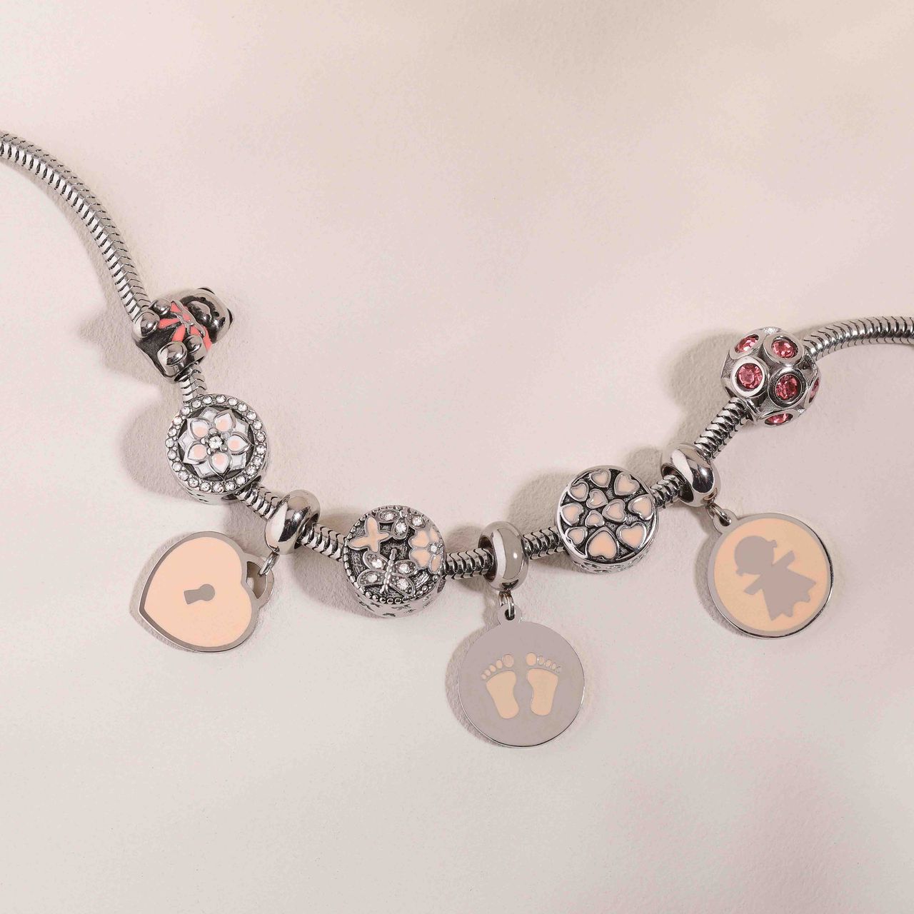 Charm aus Edelstahl Herz mit Schloss