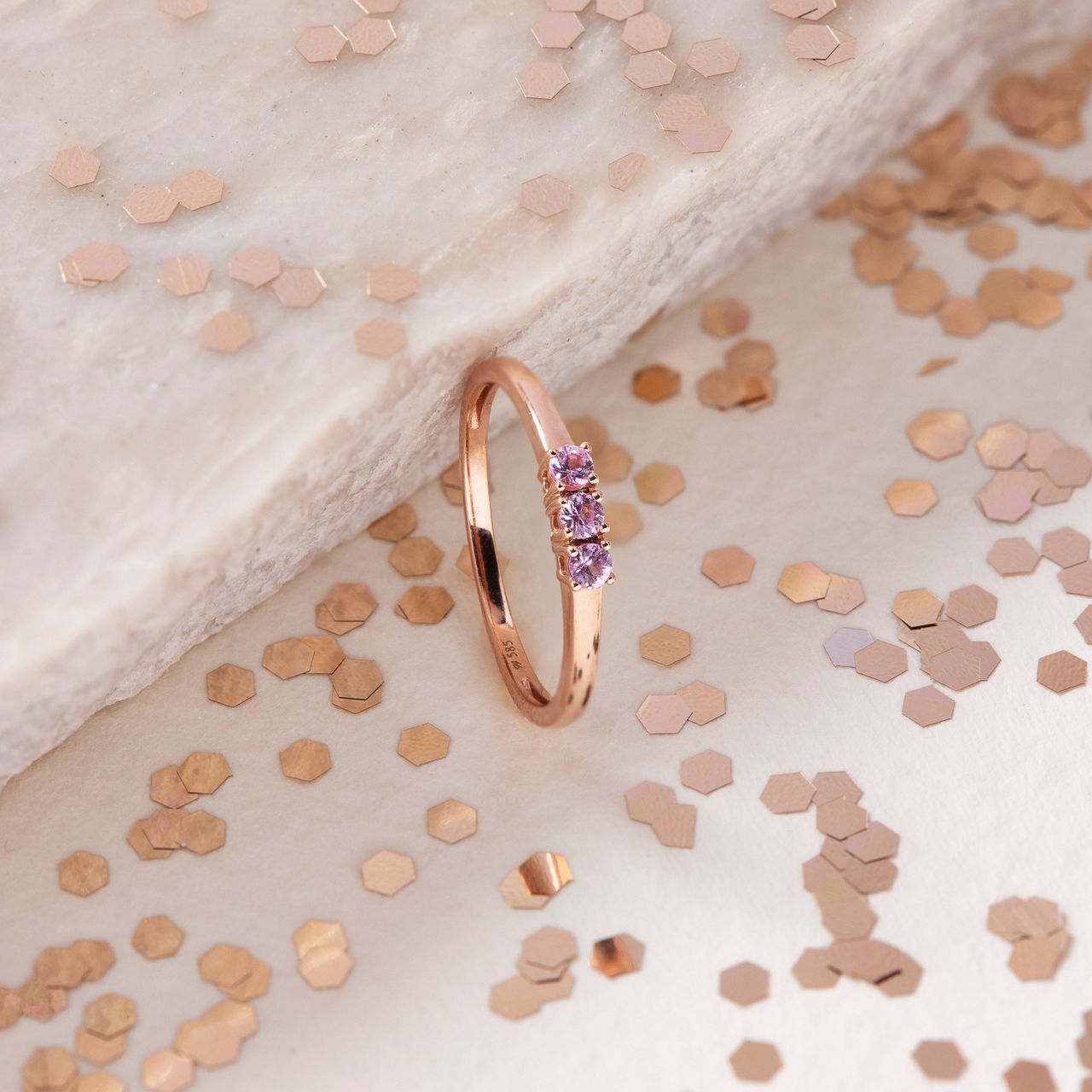 14 Karaat roségouden ring roze saffier