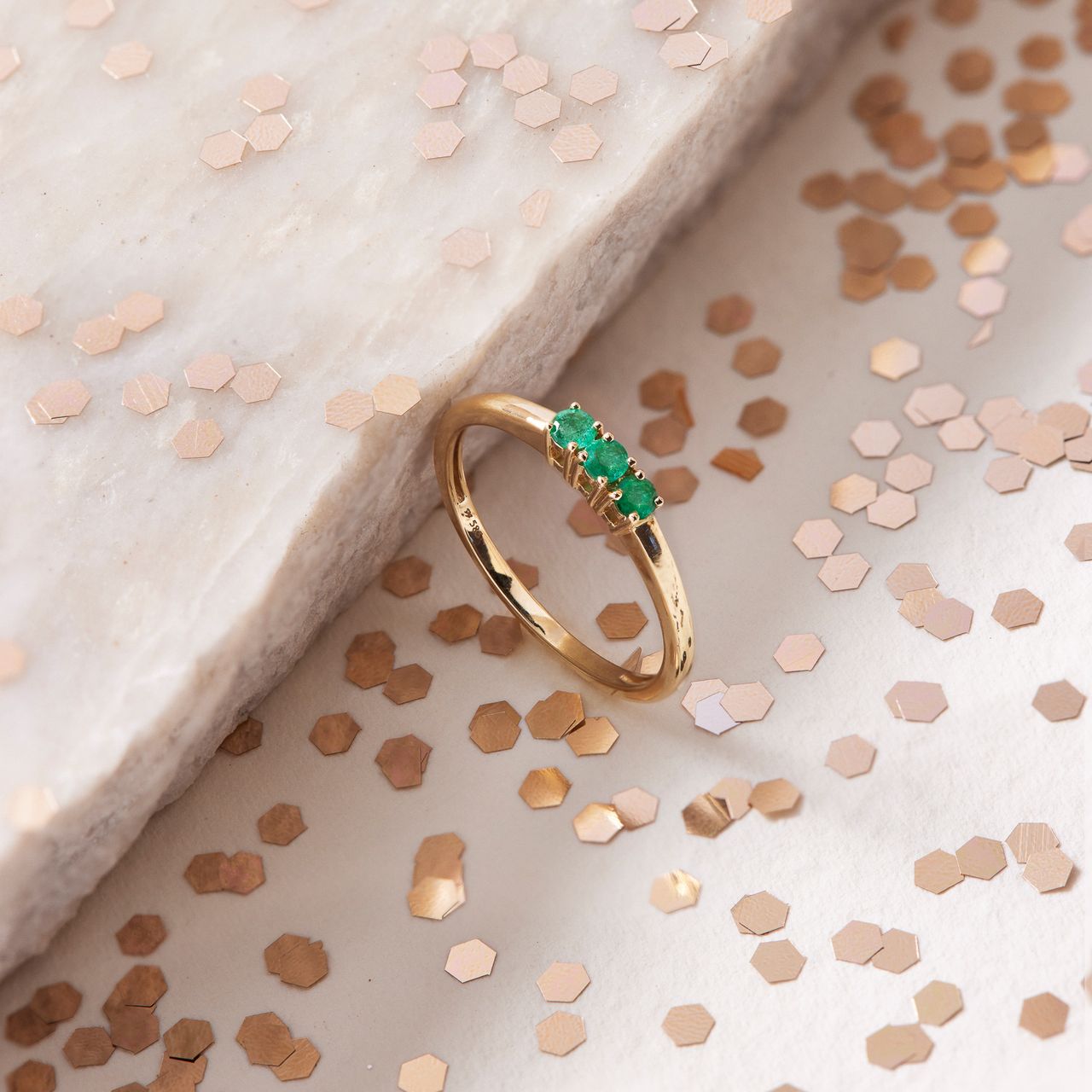 Ring, 585 Gelbgold, Smaragd