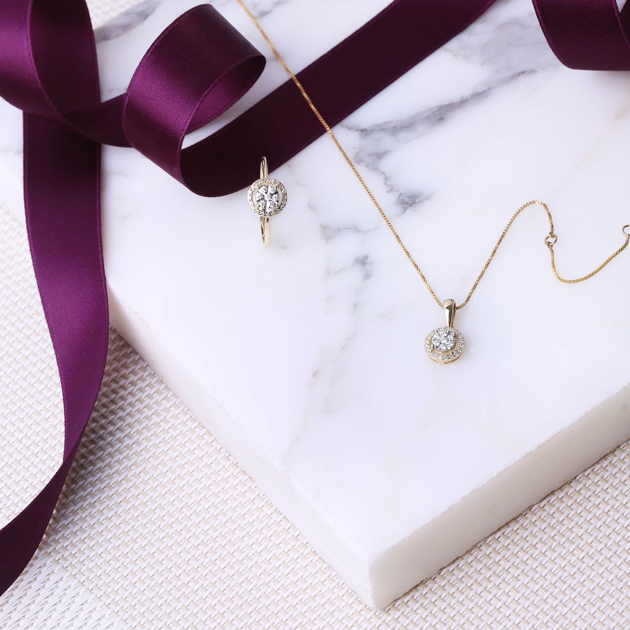 14K geelgouden ketting entourage diamant 0,13ct