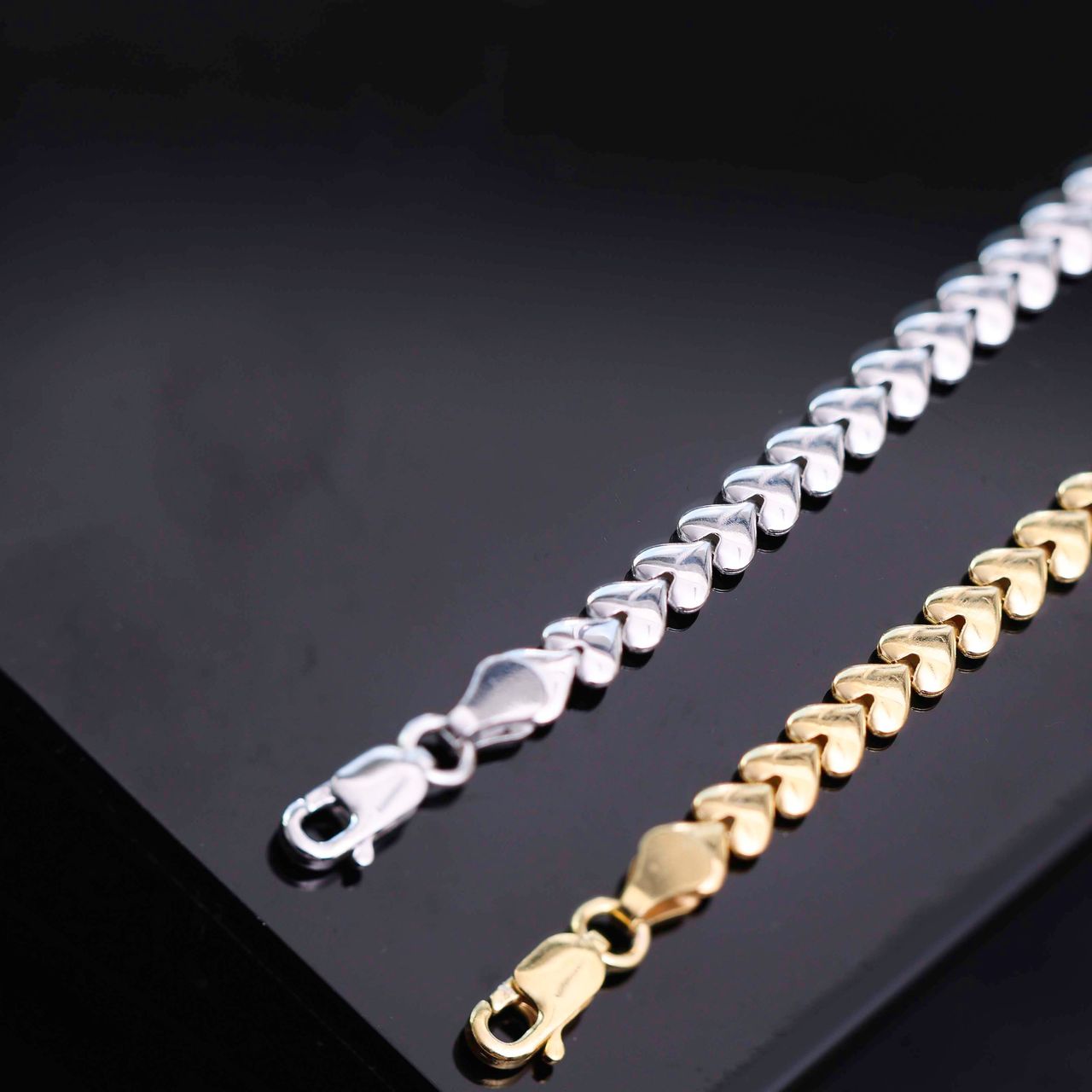 Silber-Armband rhodiniert Herz-Kettenglied