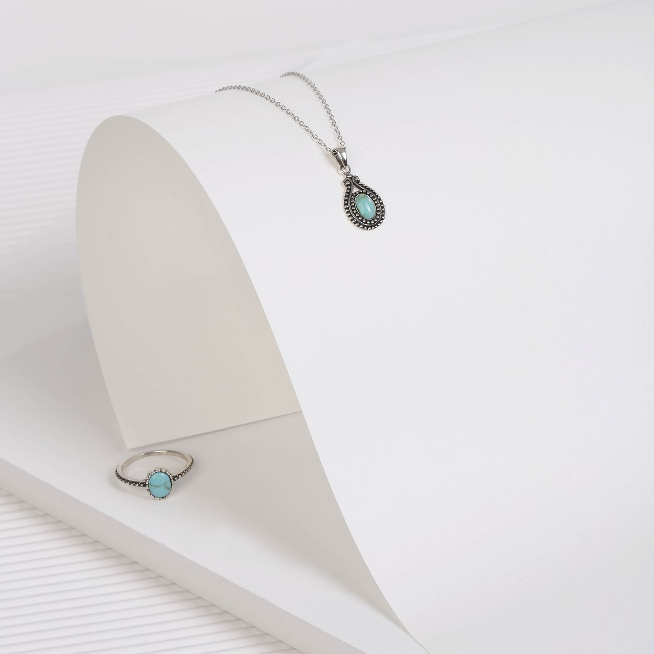 Zilveren ketting&hanger turquoise Bali voor dames