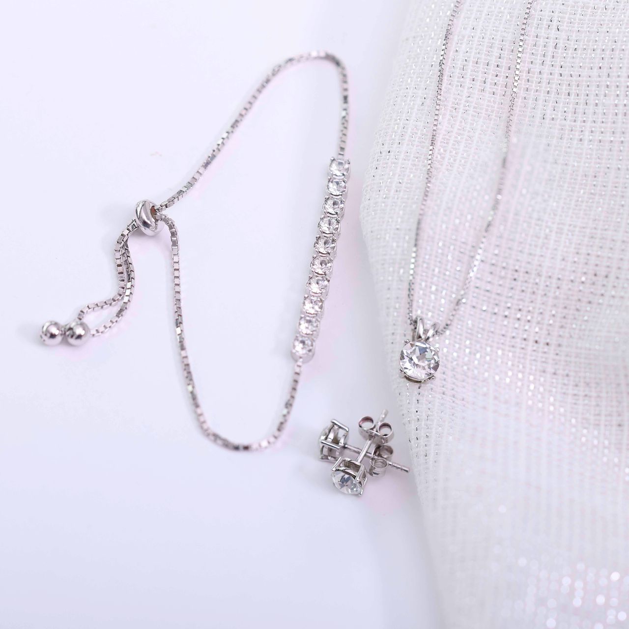 Schmuckset, 925 Silber, Kristall, weiß