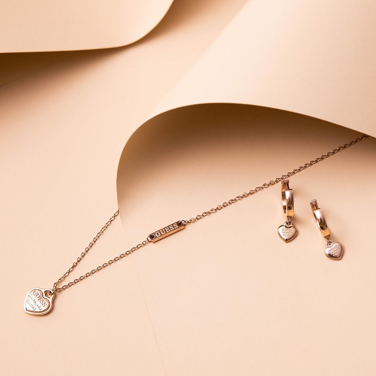 Guess-Ohrringe, Edelstahl, rotvergoldet, Herz, 15 mm