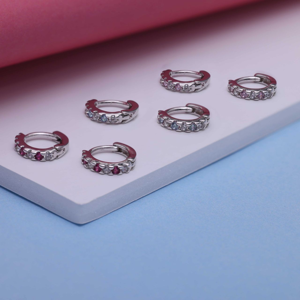 Kinderohrringe aus 925 Silber, Zirkonia, weiß/hellrosa