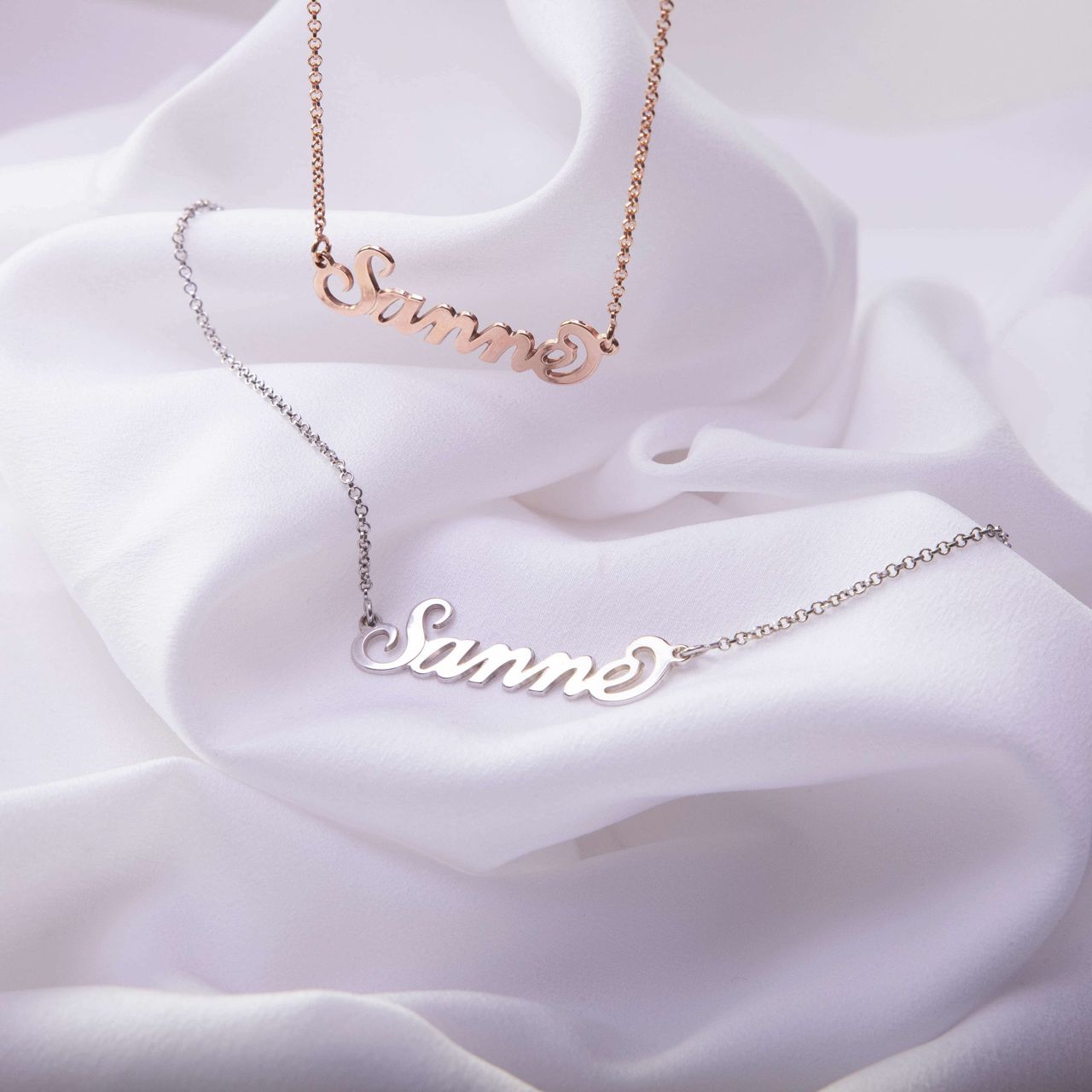 Namenskette, 925 Silber, rosa, Carrie