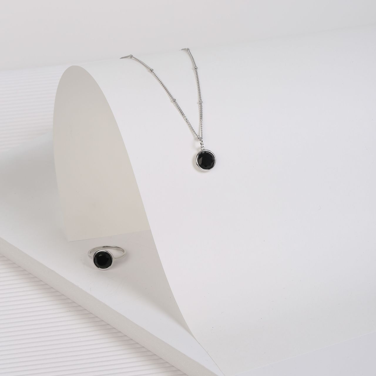 Kette & Anhänger aus 925 Silber, Edelstein schwarzer Onyx