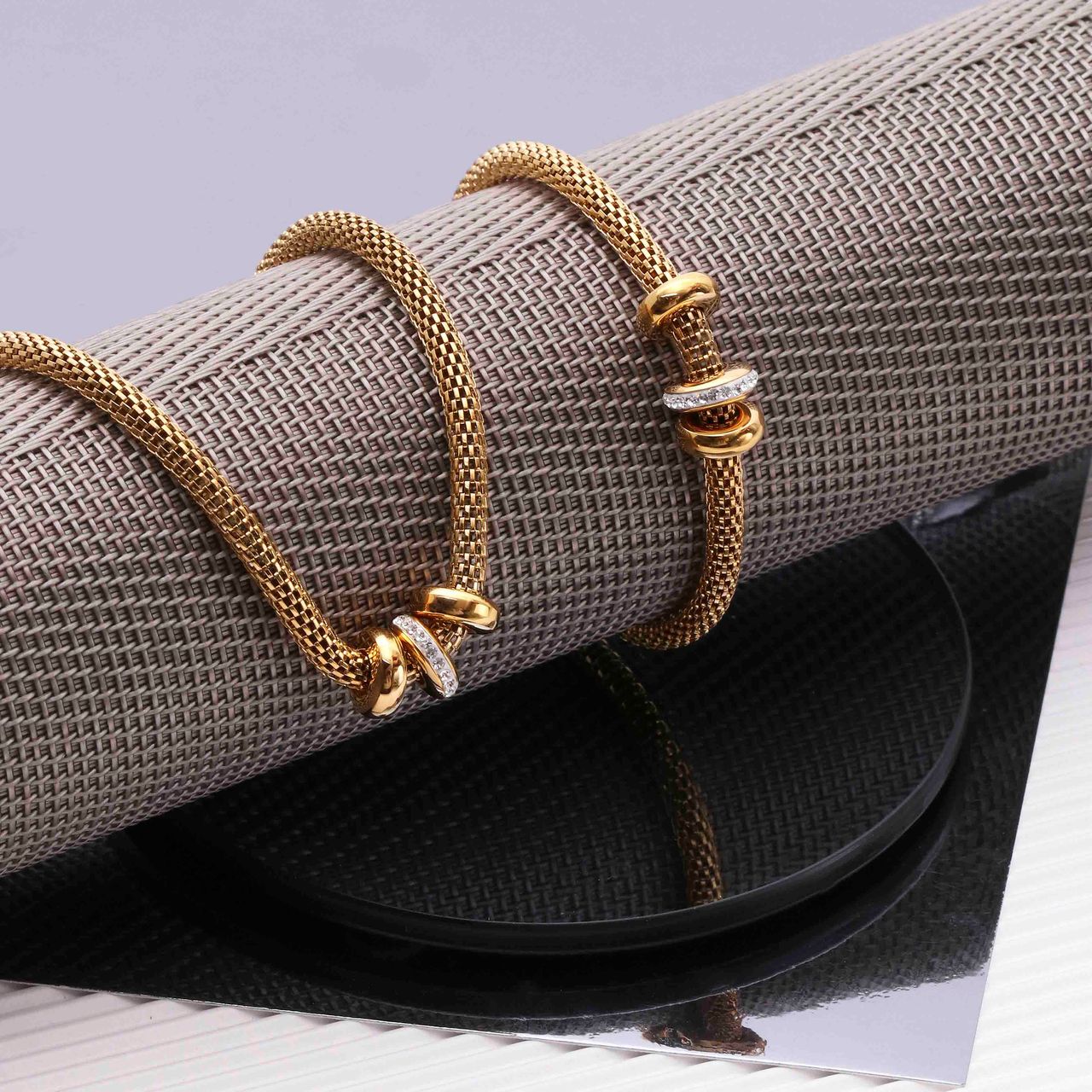 Stalen armband mesh goldplated met kristal