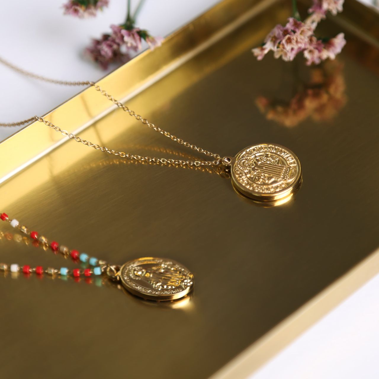 Stainless steel goldplated ketting met hanger munt voor dames