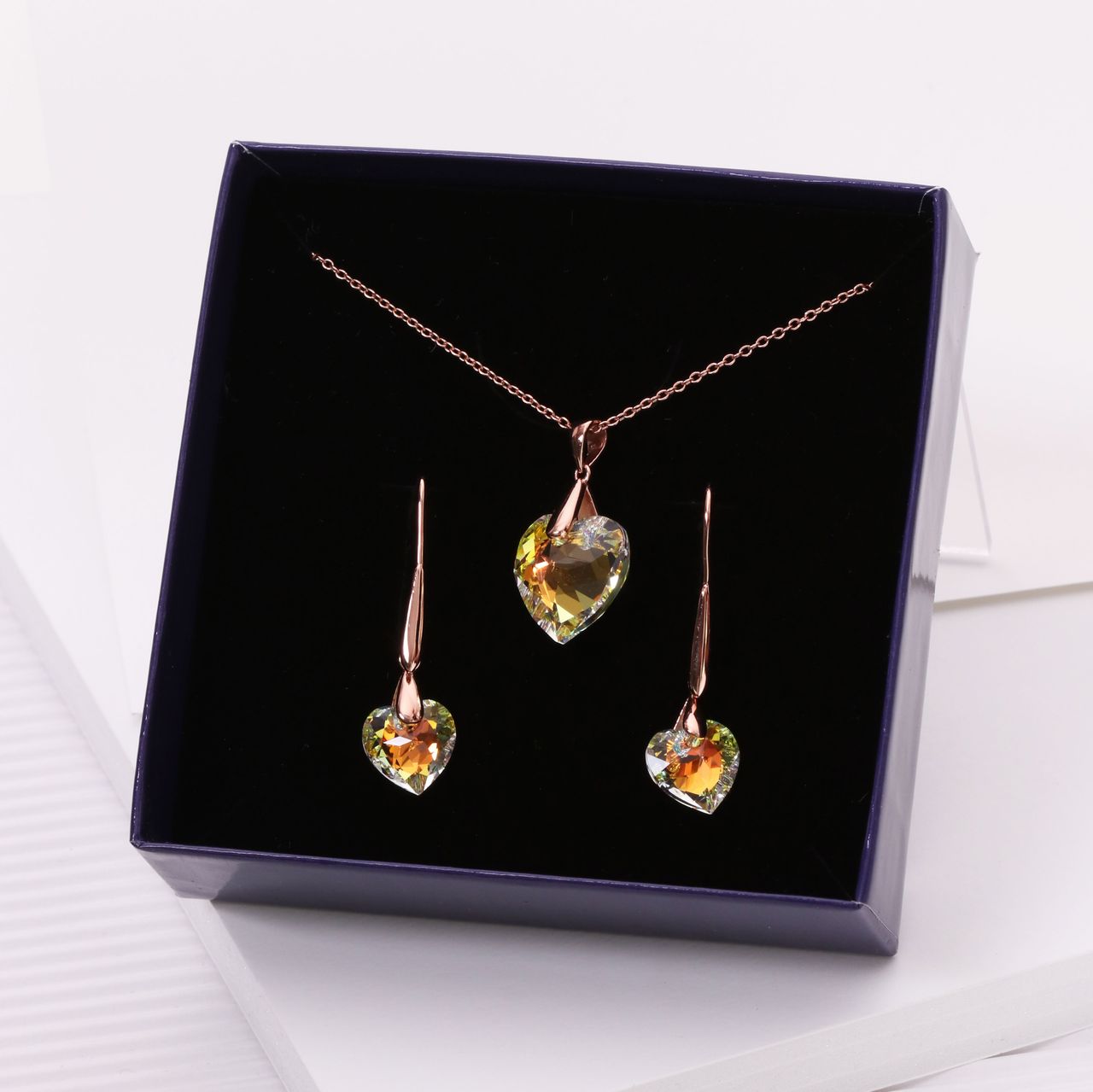 Zilveren roséplated ketting met hanger hart met kristal voor dames