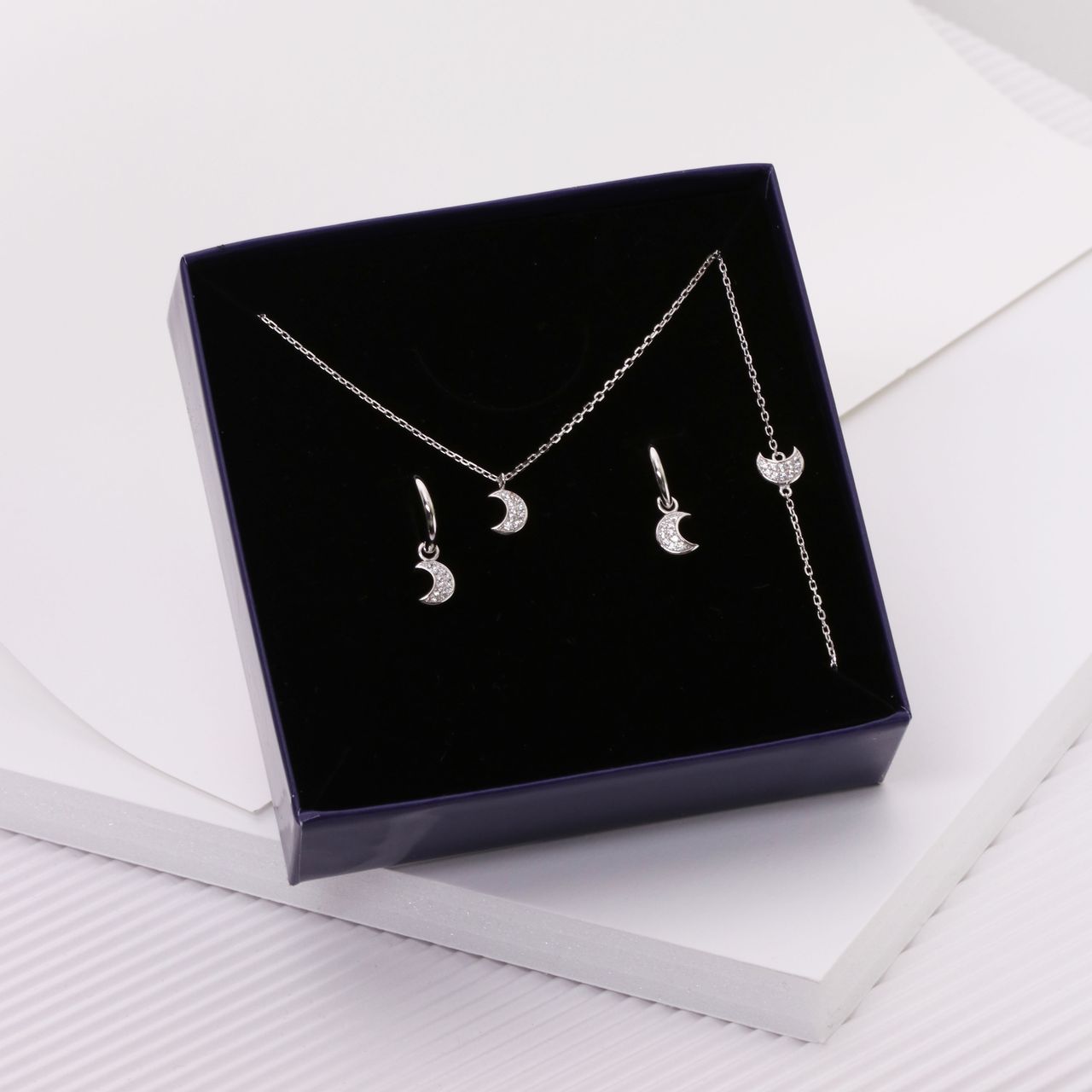 Ohrringe, 925 Silber, Mond, mit Zirkonia