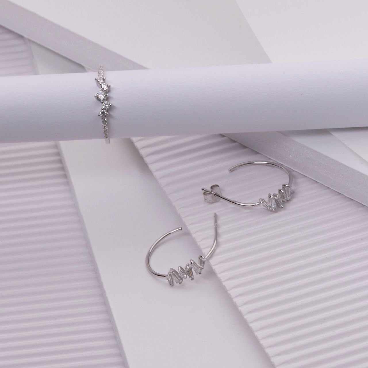 Ohrringe, 925 Silber, Baguetteschliff