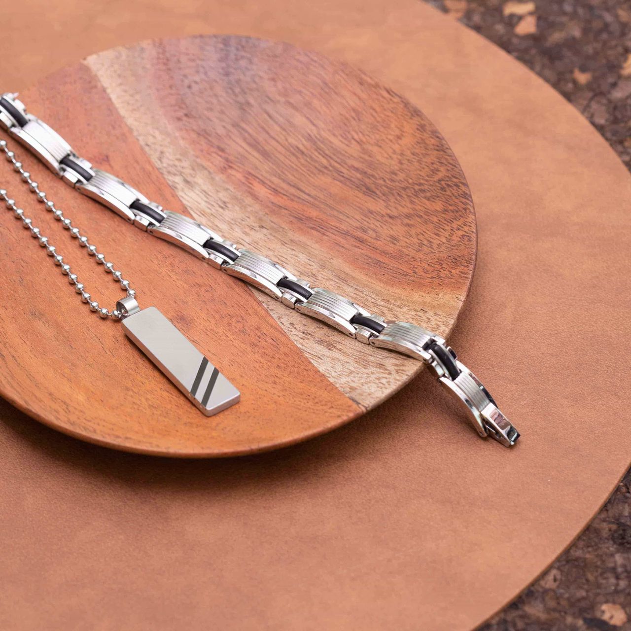 Gerecycled stainless steel armband schakel zwart