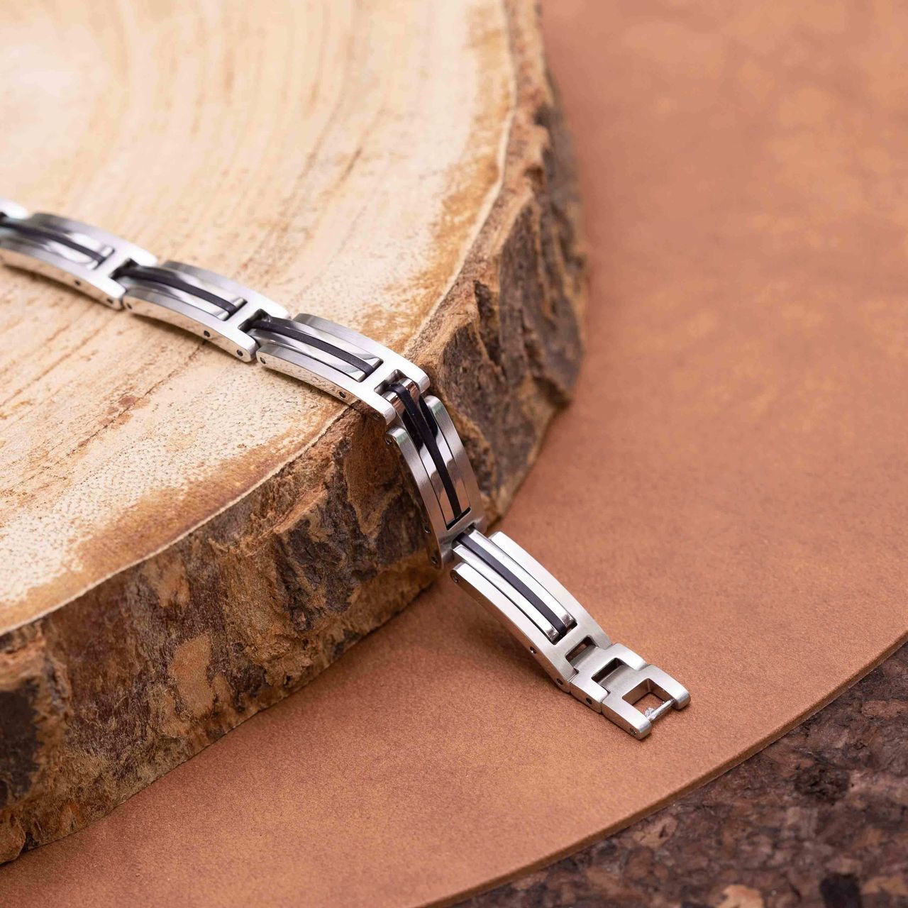 Gerecycled stainless steel armband schakel zwarte afwerking