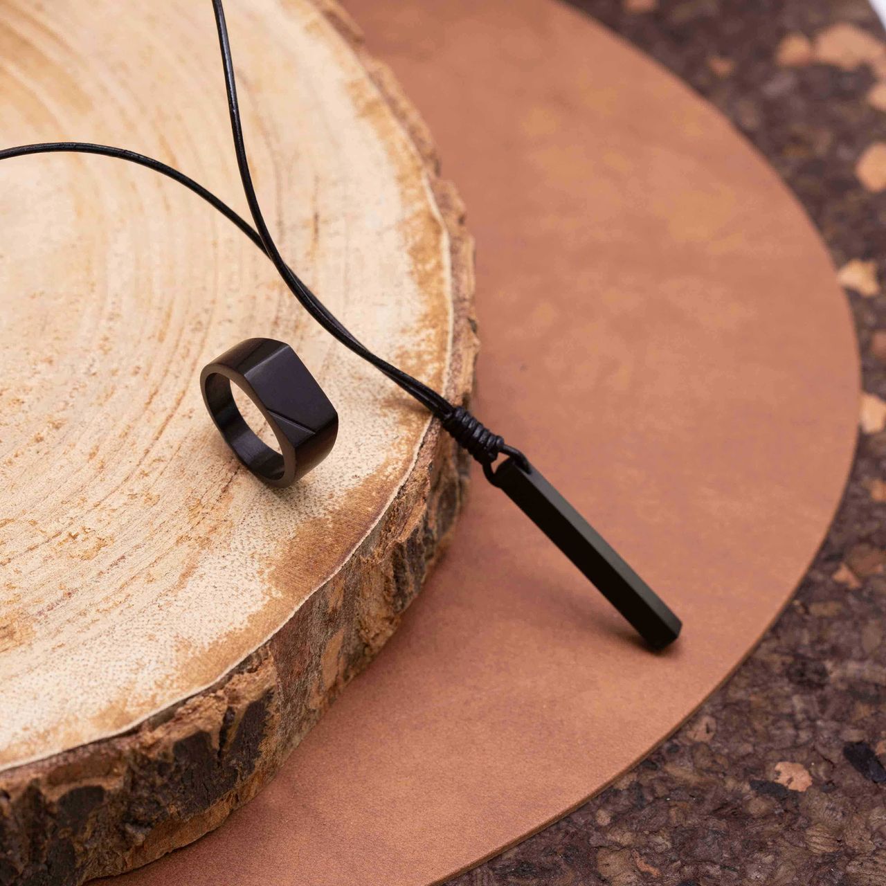 Gerecycled stainless steel heren zegelring zwart