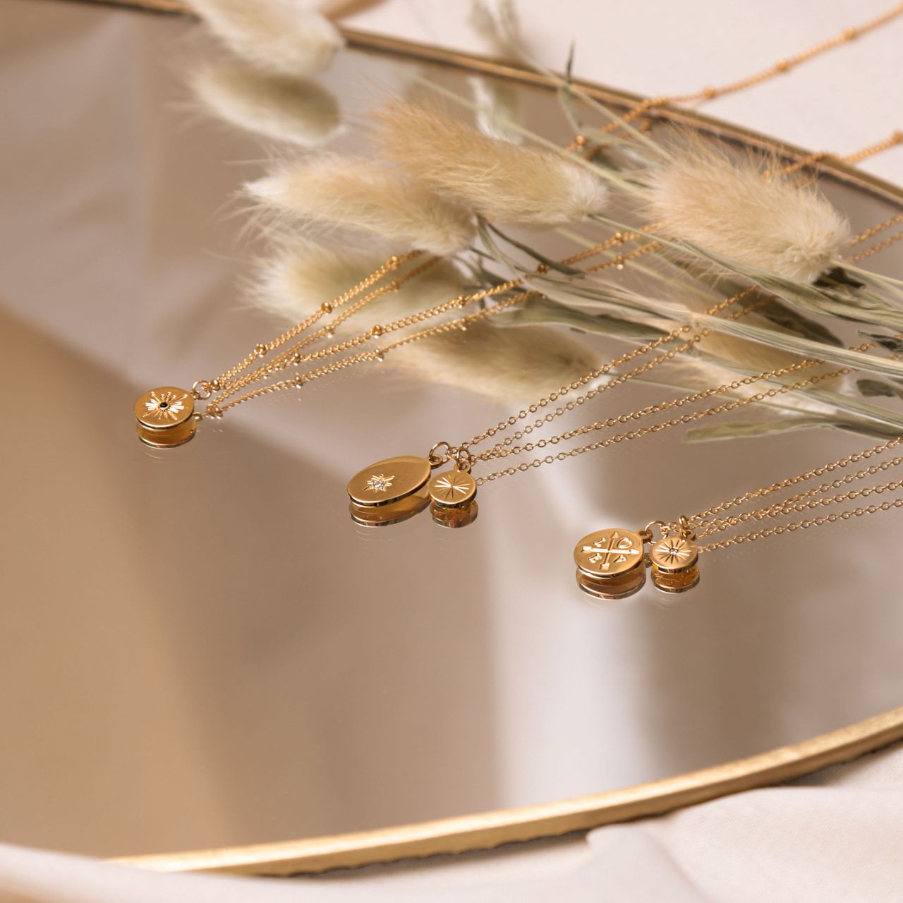 Stainless steel goldplated ketting met hanger munt met zirkonia voor dames