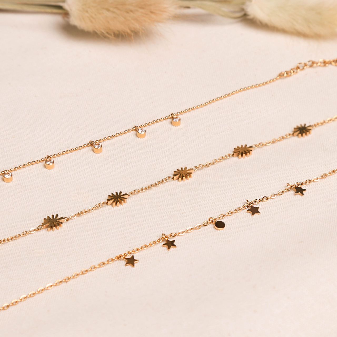 Stalen goldplated fantasiearmband met hanger voor dames