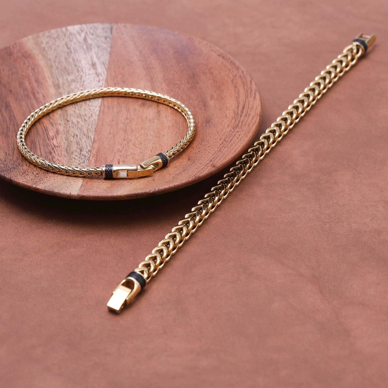 Stalen goldplated herenschakelarmband