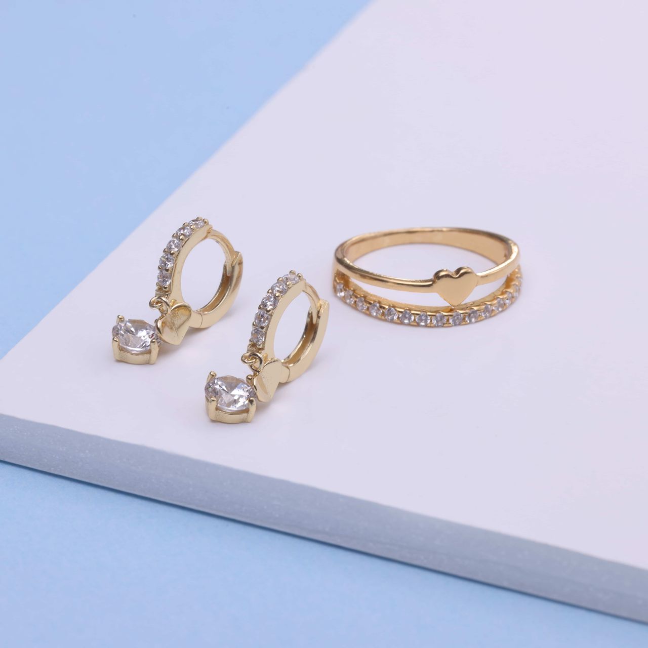 Zilveren kinderring gold met hart en zirkonia
