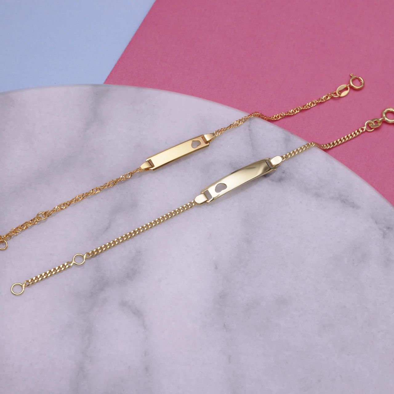 Zilveren goldplated kinderplaatarmband hart