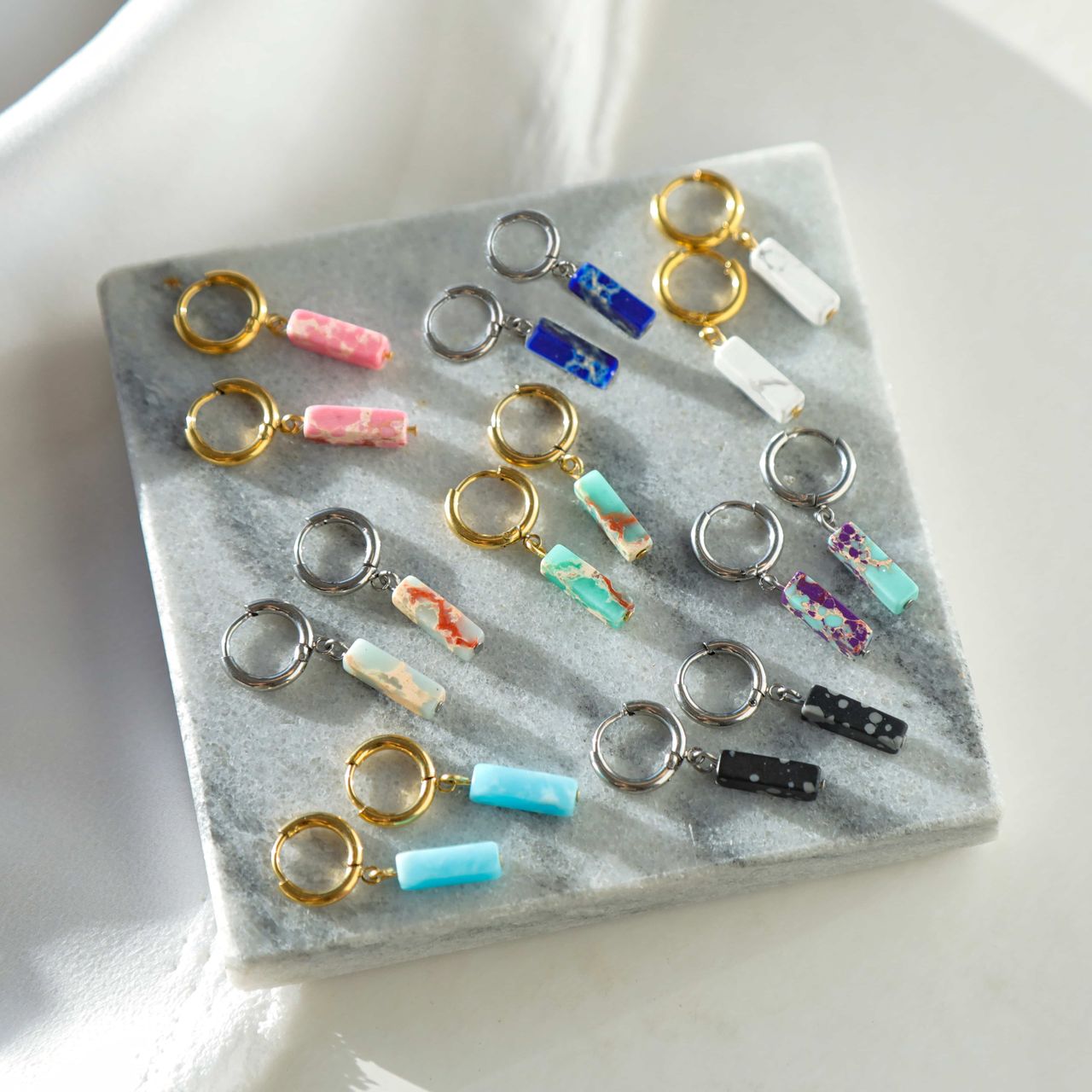 Stainless steel goldplated oorringen voor met hanger met turquoise dames