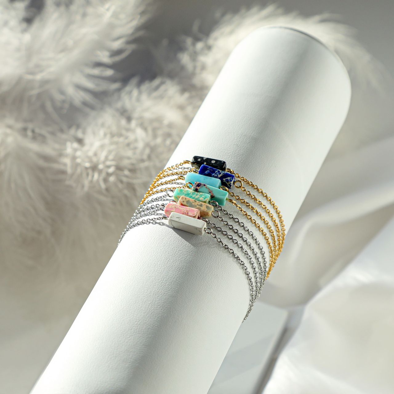 Stainless steel goldplated fantasiearmband met hanger met lapis lazuli voor dames