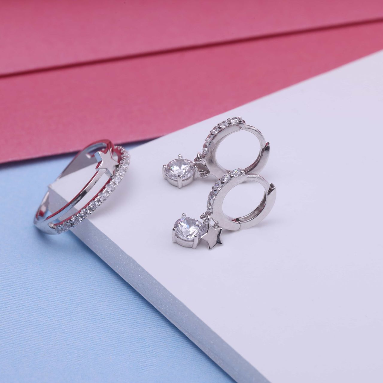 Kinderring, 925 Silber, doppelt, mit Stern und Zirkonia