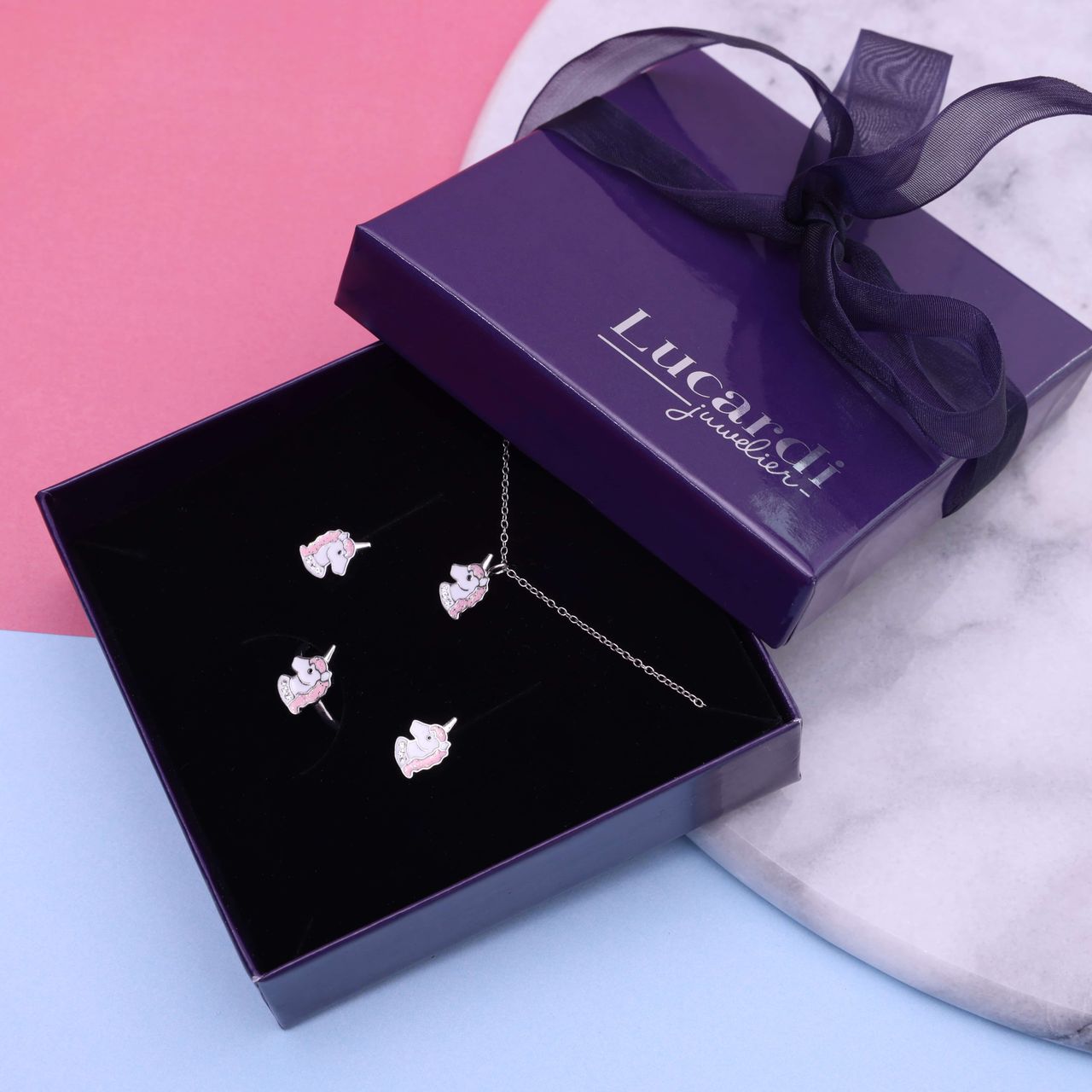 Kinder-Ohrstecker, 925 Silber, Einhorn, Emaille